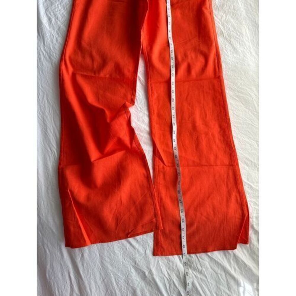 Commense Linen Cotton Orange Two-Piece Set Kimono-Style Top Wide-Leg Pant Outfit - Picture 12 of 16